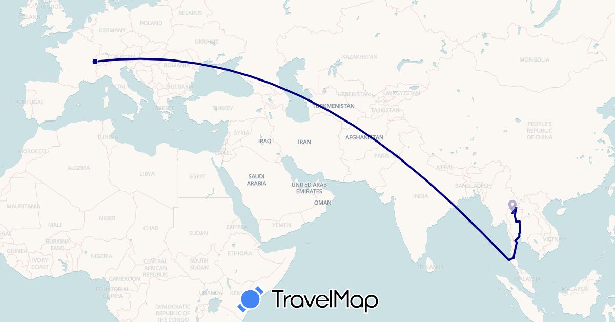 TravelMap itinerary: driving in Switzerland, Thailand (Asia, Europe)
